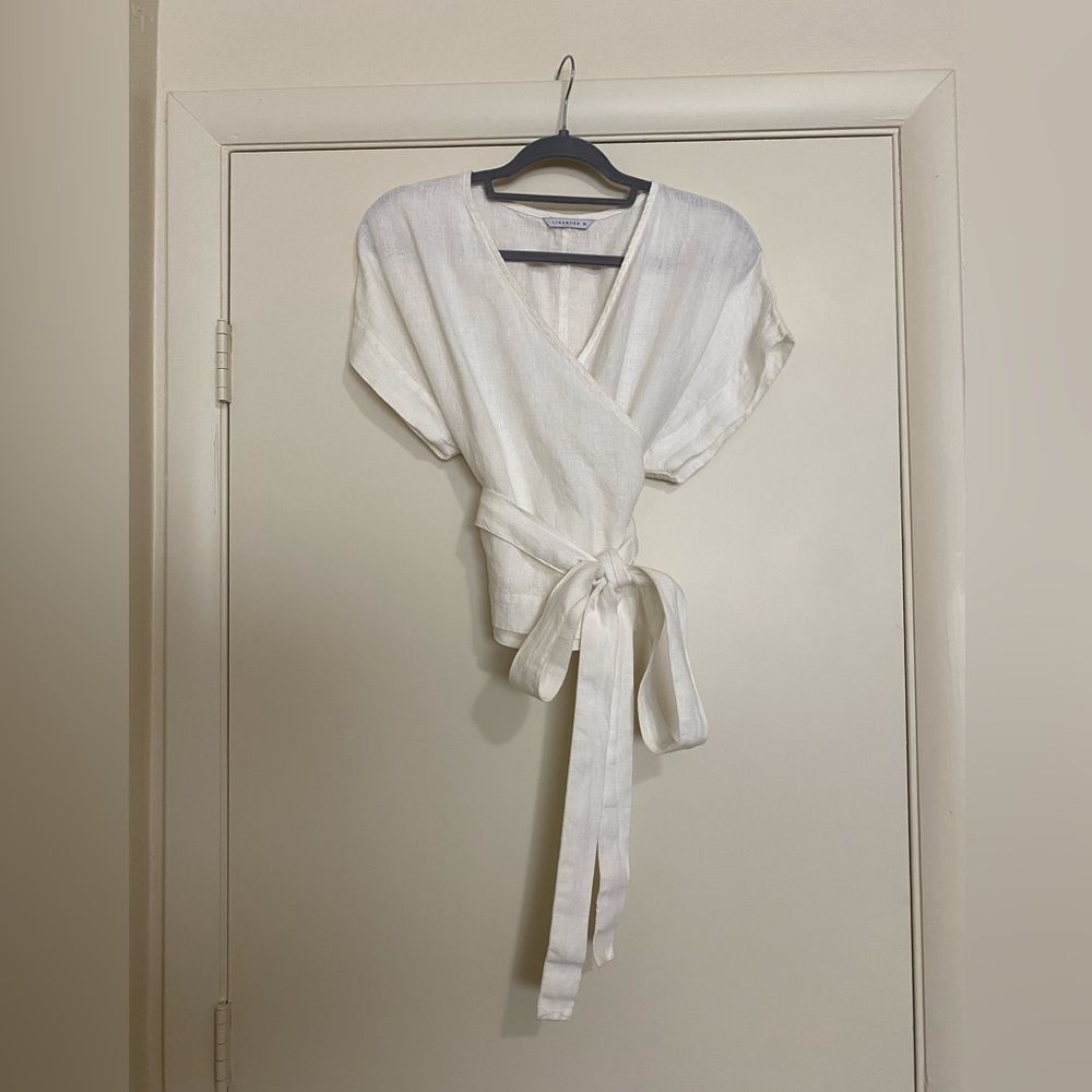 Linenfox Bonni Linen Wrap Top Short Sleeve XL EUC